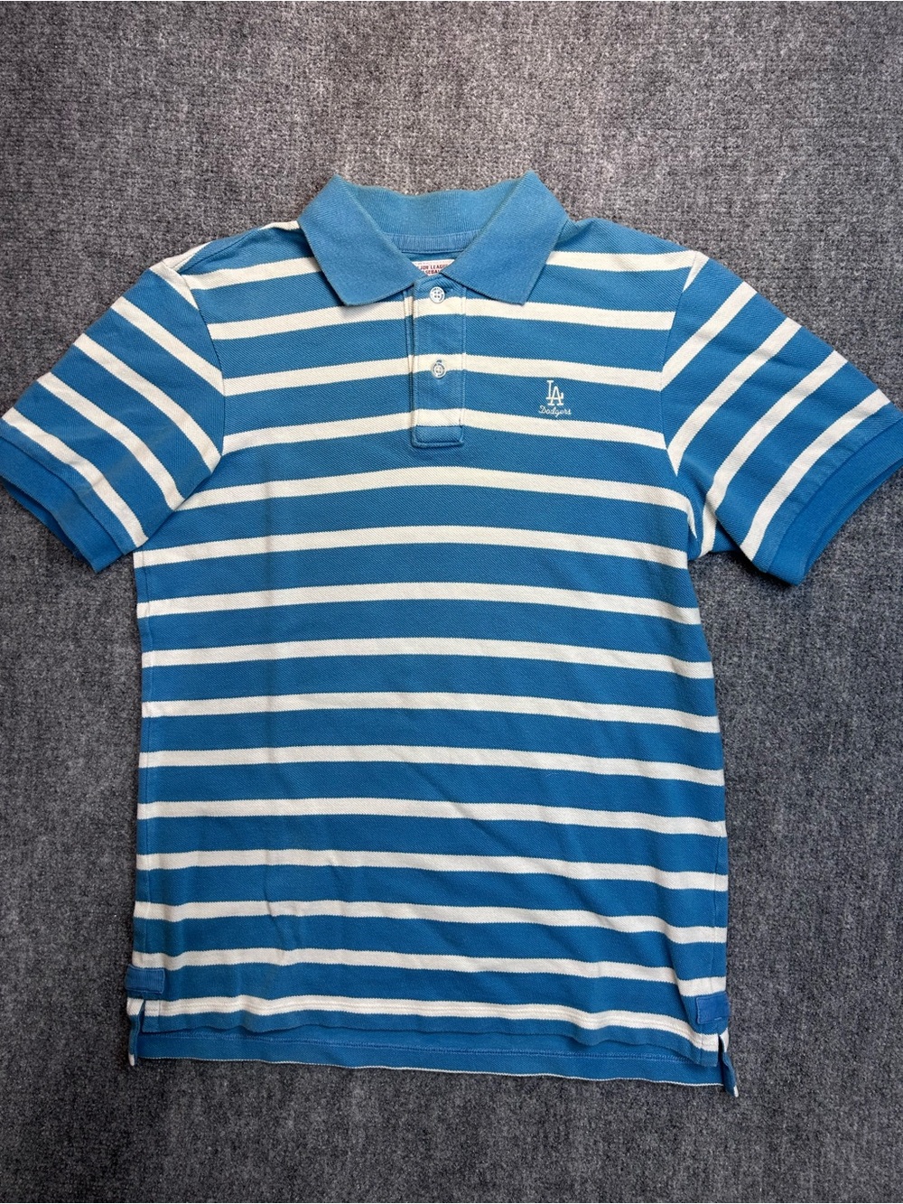 MLB Vintage 2000’s LA Dodgers Striped Blue and White Polo Shirt